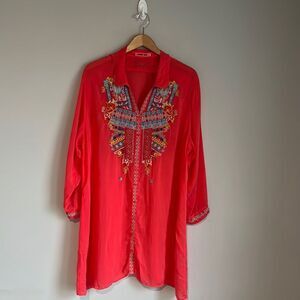 Johnny Was Red Embroidered Mini Dress